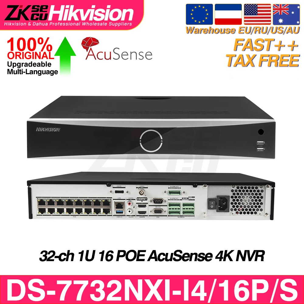 Hikvision Network Video Recorder DS-7732NXI-I4/16P/S 4K 1U 32CH 16POE Acusense 4SATA NVR AI By Camera/NVR MD2.0 Surveillance