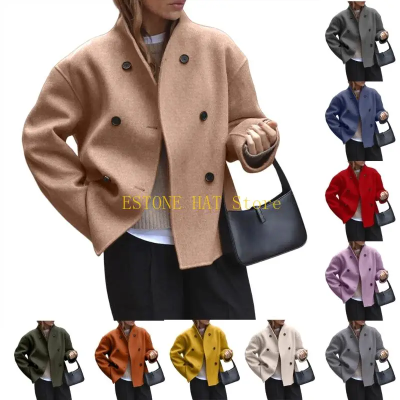 

49MF Женский двубортный шерстяной пиджак Деловое повседневное короткое шерстяное пальто