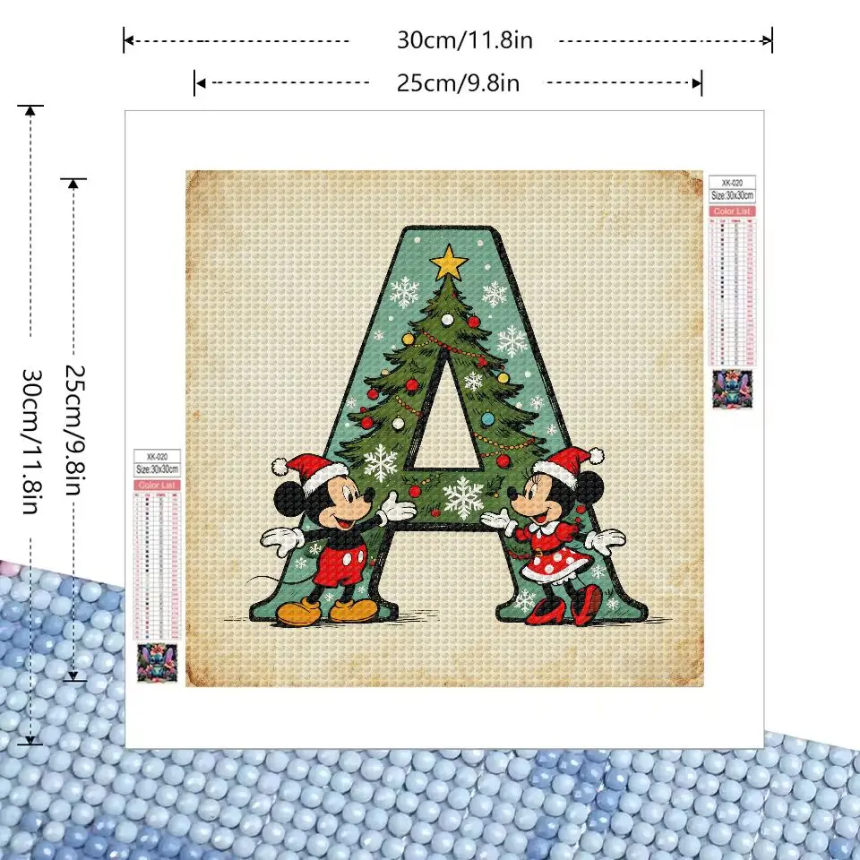 طقم طلاء ماسي لعيد الميلاد مع ملابس ميكي وميني سانتا مع شجرة مزخرفة ورقائق الثلج لديكور جدران المنزل وفن معلق