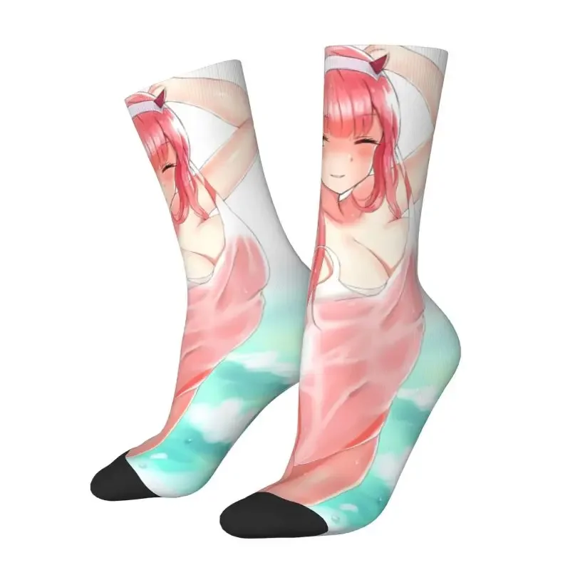 Novelty Men's Darling In The Franxx Dress Socks Unisex Warm Comfortable 3D Printing Zero Two Crew Socks