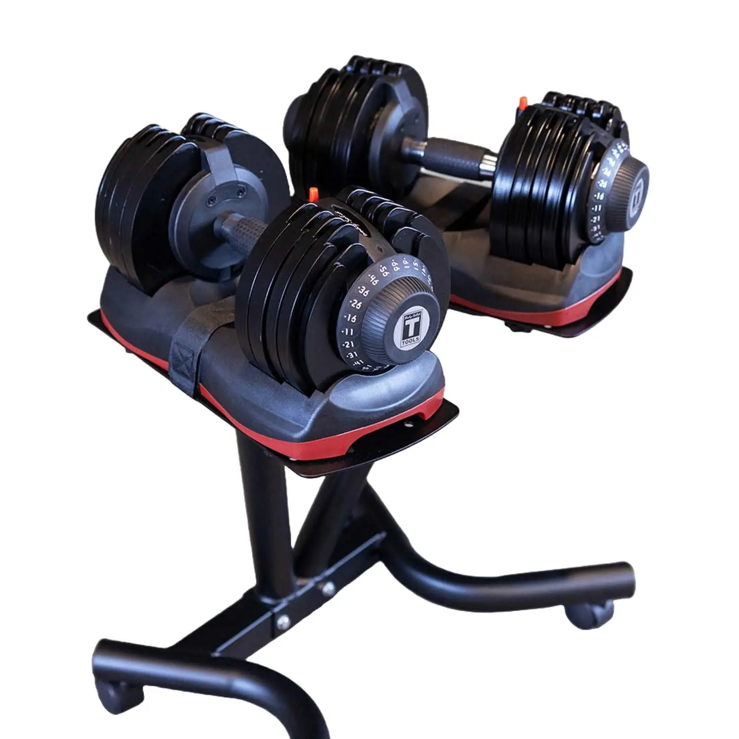 Body-Solid Tools Adjustable Dumbbell Set, 11 lb. to 66 lb. with Stand, Customized