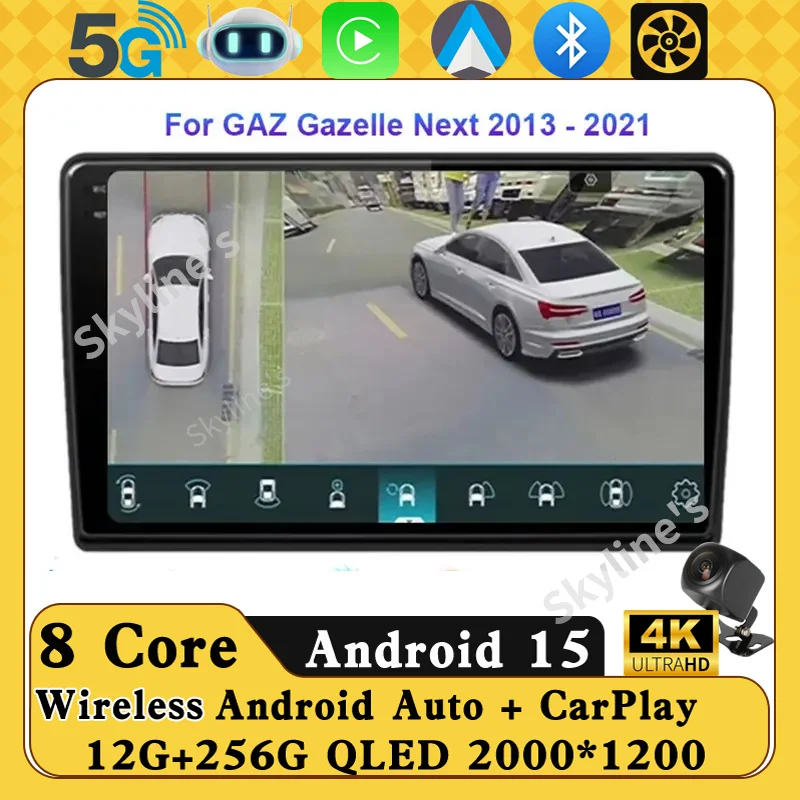 أندرويد 15 راديو السيارة الوسائط المتعددة مشغل فيديو الملاحة نظام تحديد المواقع Carplay Auto 2 Din Dvd 360 كاميرا ل GAZ Gazelle التالي 2013 - 2021 #1