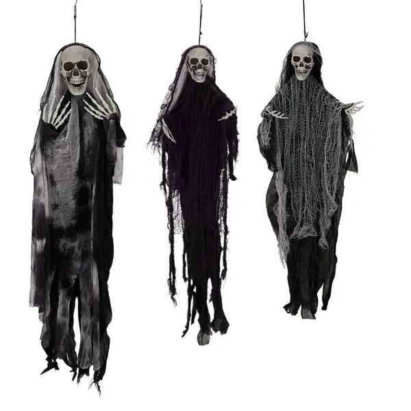 Hanging Halloween Skeleton Ghost Decorations, 3 Pack 4.6ft+3ft+3ft, Adjustable Arms Realistic Terror, for Yard/Patio/Indoor/Outdoor, 1 Set