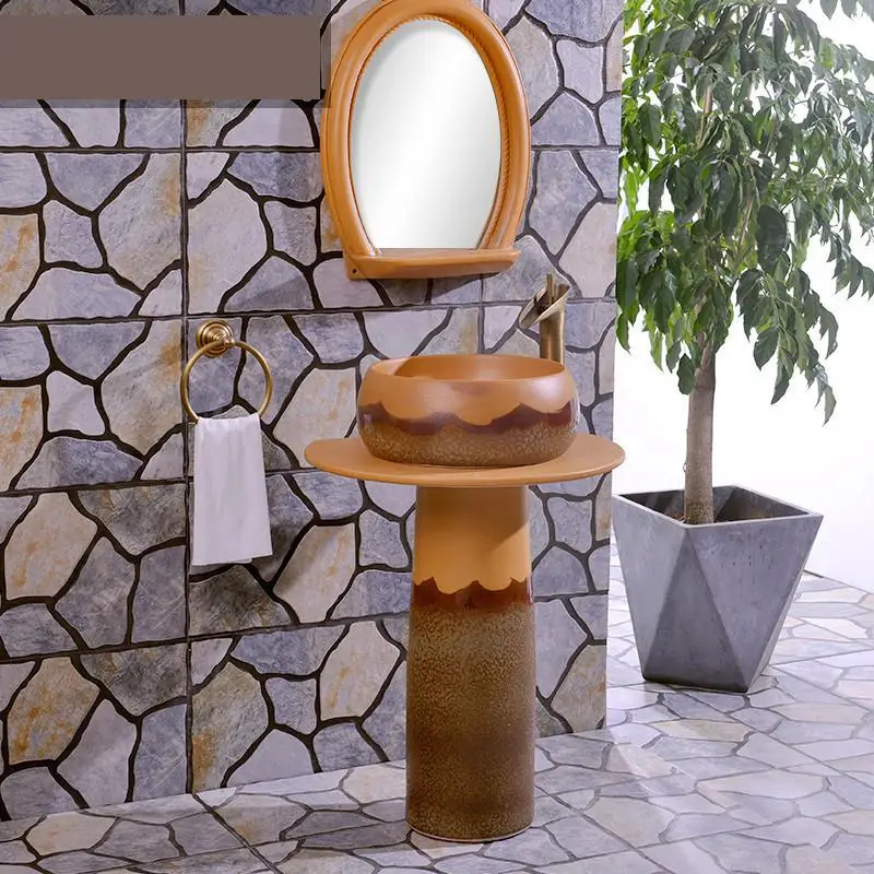 

Ceramic art Basin Integrated pedestal basin Art Landing Type Washbasin Balcony Washbasin porcelain ceramic pedestal basin