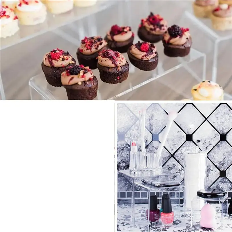 【HAPPY】16 Pcs 4 Set Small Acrylic Risers, Thick Clear Acrylic Display Stand, Rectangular Desktop Showcase Collectibles