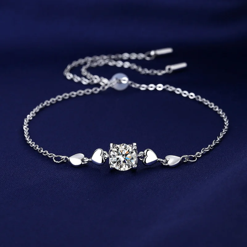 

New 925 Sterling Silver 1 Carat Moissanite Micro Pave Ladies Bracelet Drawstring Adjustable Closure