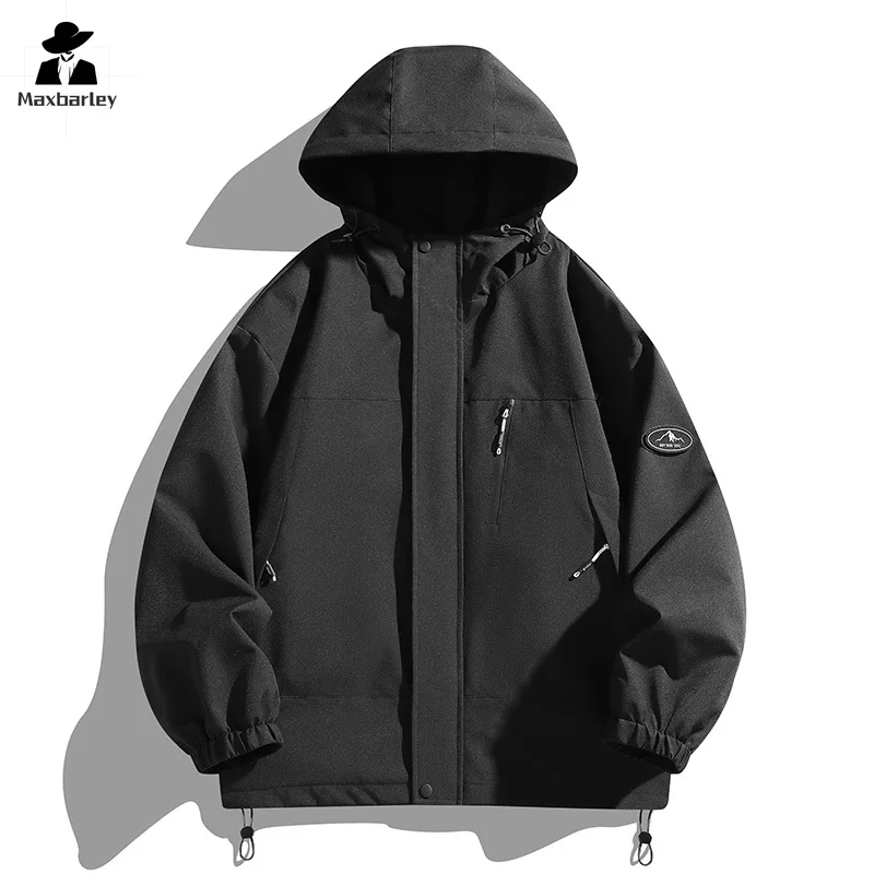 Spring and Autumn Men's Jacket high quality Waterproof Wear-resistant Zipper Pocket Windbreaker Casual Camping Loose Hooded Coat