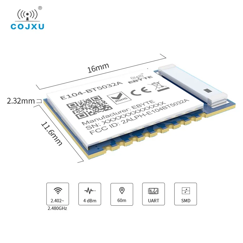 BLE5.0 nRF52832 Blue-tooth Module  4dbm Serial to BLE SMD E104-BT5032A Ceramic Antenna Wireless transceiver Module