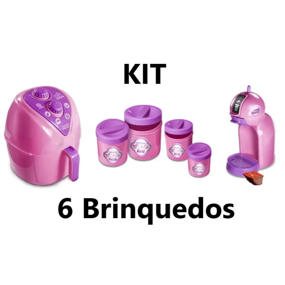 Altimar Kit Cozinha Infantil with 6 Brinquedos Airfryer, Potes de Mantimentos Arroz, Feijão, açucar and Café and Cafeteira Dolce Gus