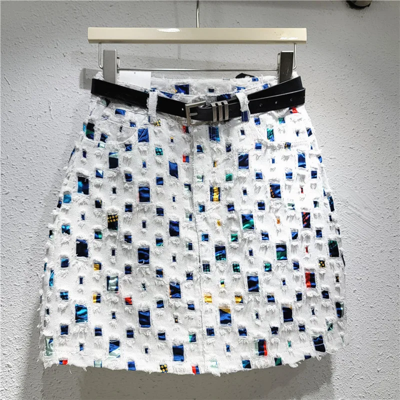 YYAHAHAS Design Sense Denim Bag Hip Skirt A-line 2025 New Style Worn Out Trendy and Personalized Women's Clothing