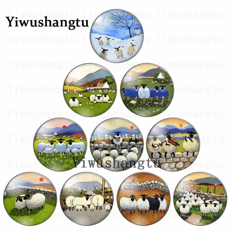 Fashion sheep group pattern animals 12mm/20mm/25mm/30mm Round photo glass cabochon demo flat back Making findings