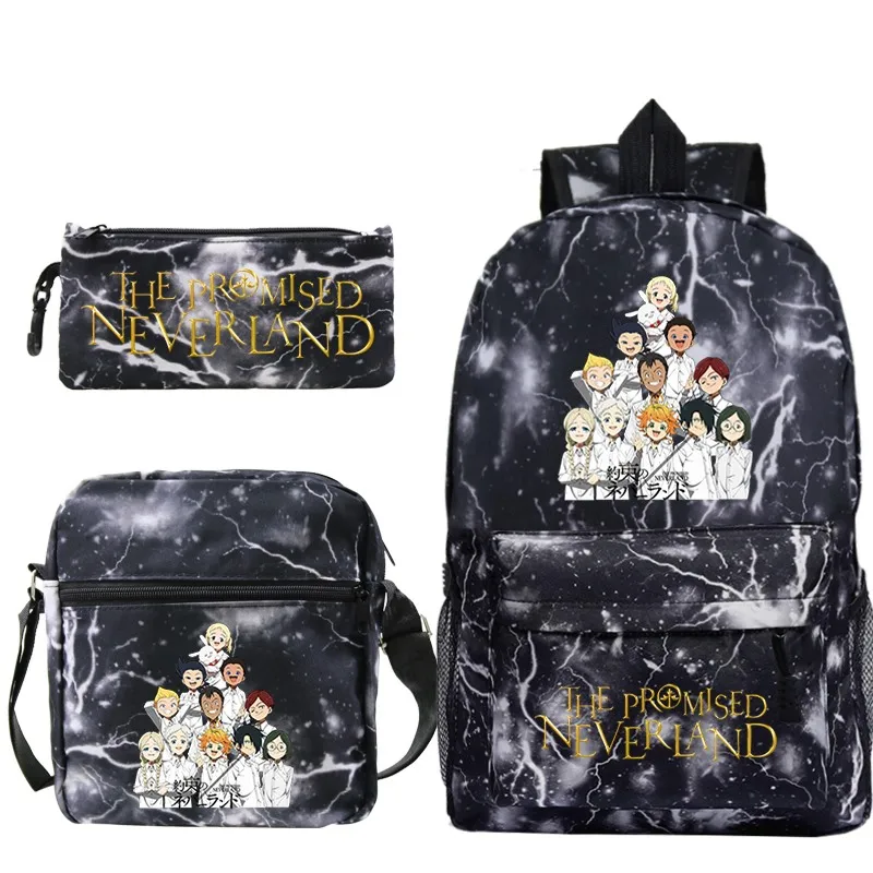 De Beloofde Neverland Rugzak Etui Schoudertas 3-delige set Student Boekentas Jongens Meisjes Anime Knapzak Laptoptas Mochila