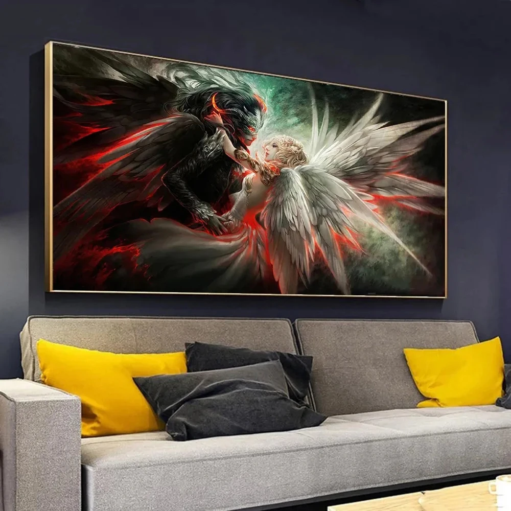 Angel and Devil Posters And Prints Fairy Tale Couple Canvas Painting Fantasy Wall Art Picture for Living Room Decor Mural