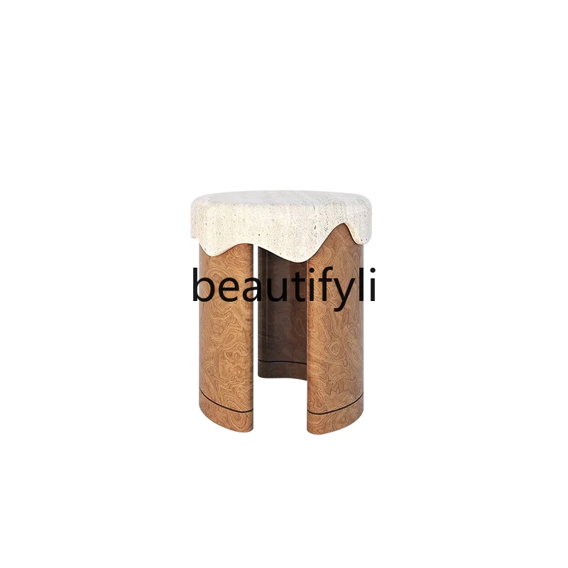 

wabi-sabi wind travertine edge living room sofa corner small apartment designer marble antique small coffee table