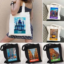 Kyiv Ucraina Havana Cuba Helsinki Finlandia Amburgo Germania Hong Kong Innsbruck Las Vegas Lisbona Pittura Tela Tote Bag Borse