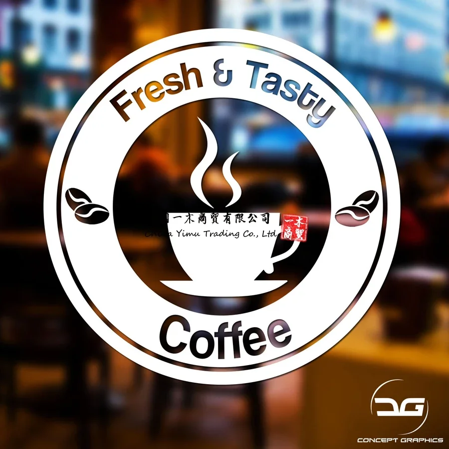 Fresh And Tasty Coffee Shop Window, Wall Vinyl Decal Sticker Business Sign Decor