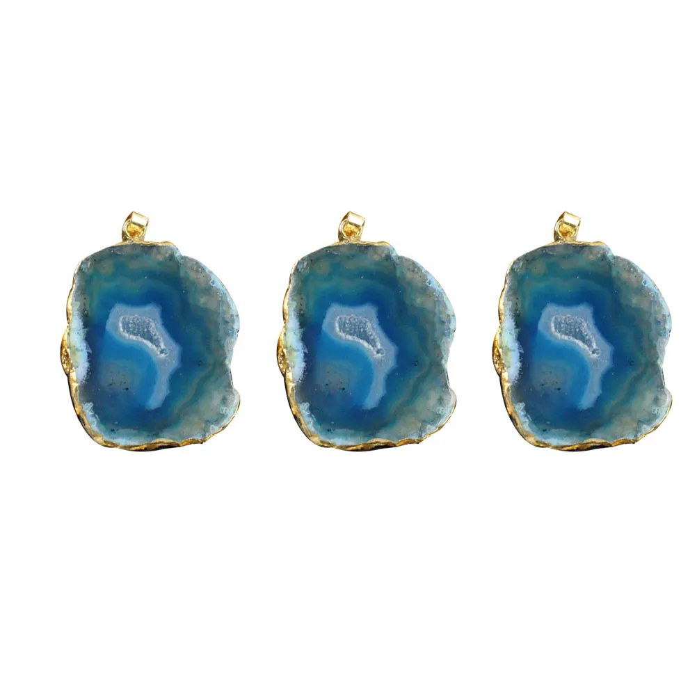

3 pcs Agate Stone Slice Pendants Metal Rim DIY Necklace Bracelet Earrings Accessories Jewelry Hanging Decoration Charm Set Stone