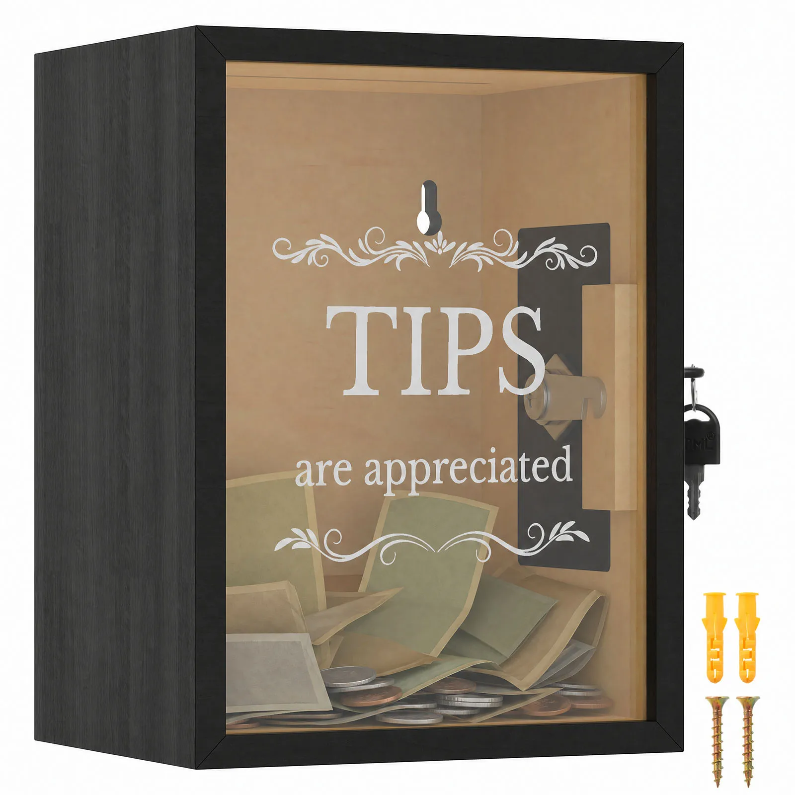 1Pc Lockable Wooden Tip Box Large Capacity Money Saving Box with Locks Money Coin Storage Container Multi-purpose Donation Boxes