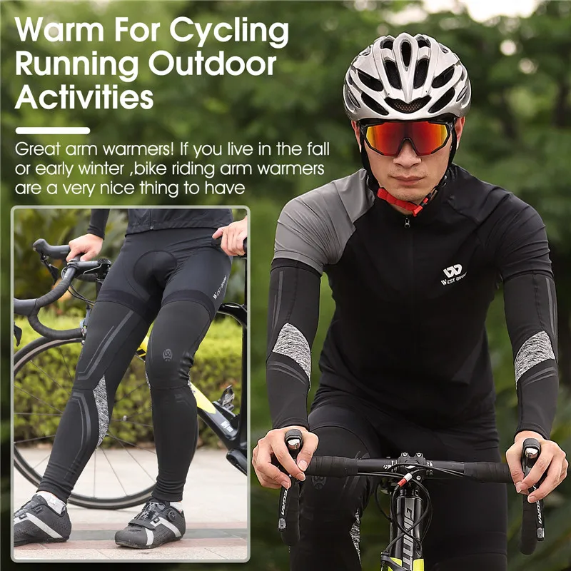 WEST BIKING Winter Thermal Arm Sleeves Velvet ciclismo scaldamuscoli MTB bicicletta da strada Running Fitness Sports Set Leggings antivento