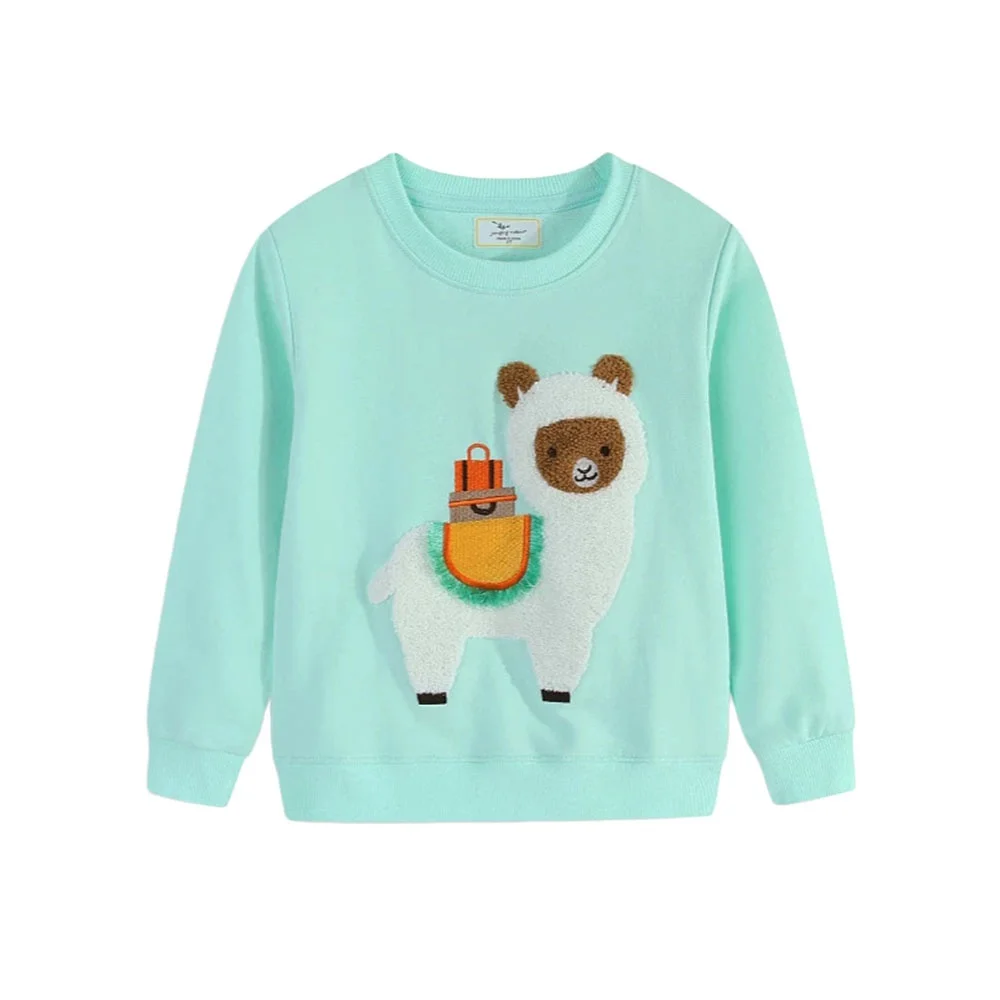 Jumping Meters 2-7T New Arrivals Alpaca Long Sleeve Girls Sweatshirts Embroidery Autumn Winter Toddler Animals Kids Sport Shirts