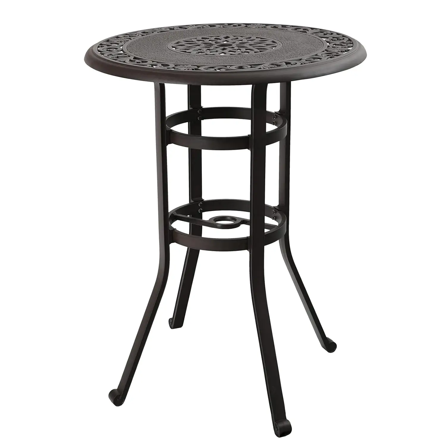 Mesa redonda para patio con barra de aluminio fundido de 32 pulgadas, mesa para exteriores de 42 pulgadas de altura con orificio para sombrilla de 1,75 pulgadas para bistró, patio trasero junto a la piscina, B