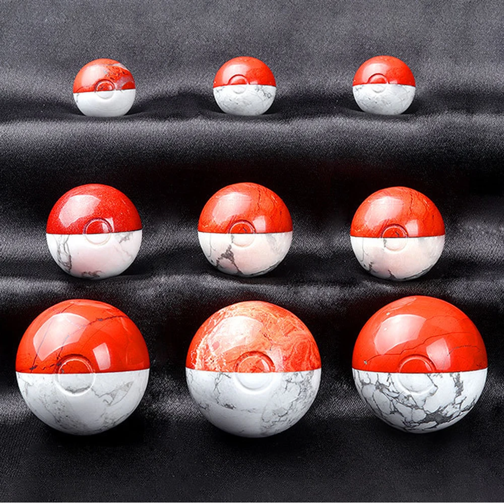 2 3 4CM Cartoon Pocket Monster Ball Natural Crystal Healing Stone Red Jasper White Howlite For Children Gifts Decor Wholesale - view 4
