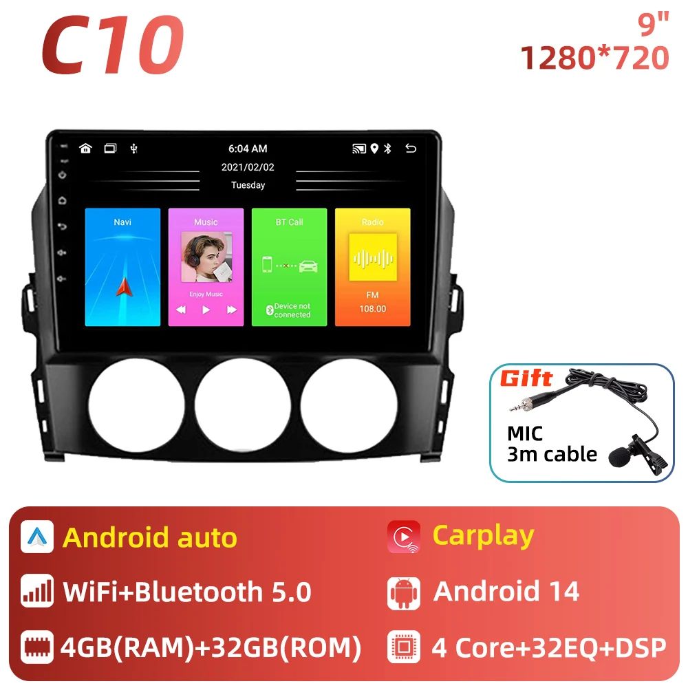 Auto radio voor Mazda MX-5 Miata NC 2005 - 2015 Auto multimediaspeler Android Carplay Auto GPS Navigatie Head Unit Stereo 2 Din