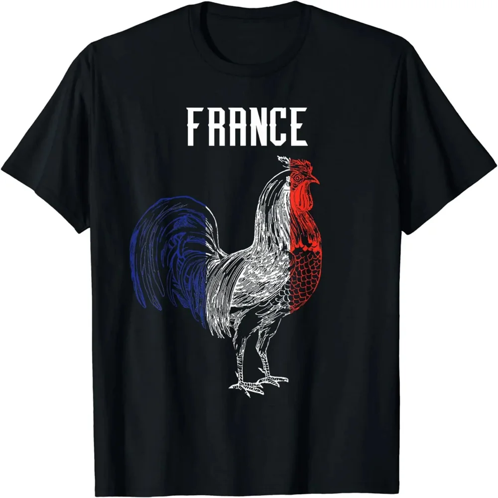 France Flag Cock Printed Men\'s T-Shirt Short Sleeve Football Soccer Team Cotton Tops Tees Women\'s Oversized T Shirt Men Clothing