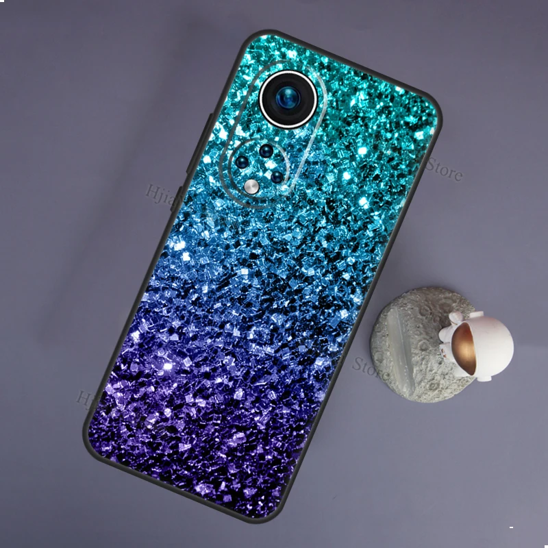 Aqua Blue Rainbow GLITTER SPARKLES For Huawei P20 P30 P40 Lite Pro Nova 5T Nova 9 P Smart 2019 Case For Honor 50 Lite Cover