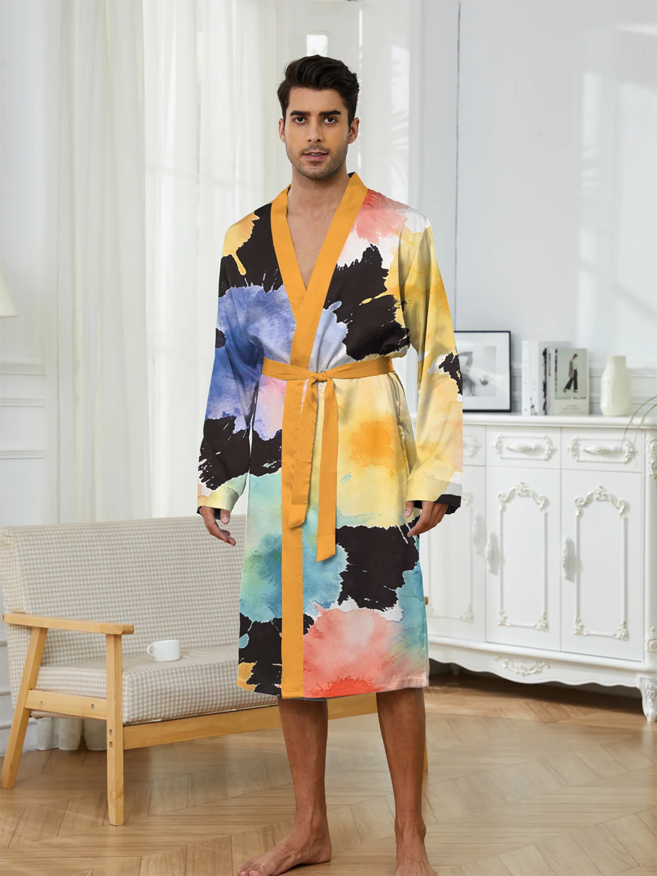 Spring and Autumn New Men's Bathrobe, Skin Friendly and Comfortable, 3D Digital Printing Fast Drying and Non Fading