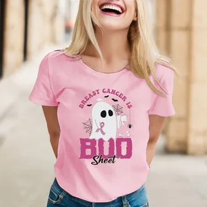 Women's International Breast Cancer Awareness Month Funny Halloween Sheet Printed T Shirt Top Women Long Sleeve Tee Shirt