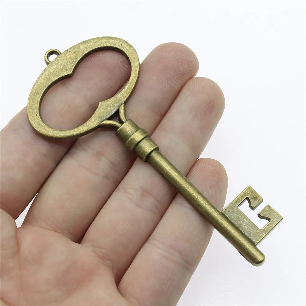 WYSIWYG 2pcs 94mm 2 Colors Antique Silver Color Antique Bronze Plated Large Key Charm Decorative Key Charm Keys Charms Vintage