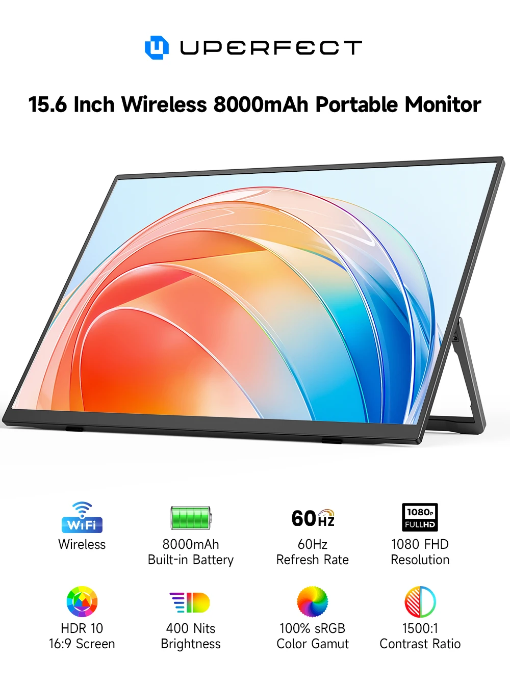 UPERFECT Battery Wireless Portable Monitor 8000mAh 15.6