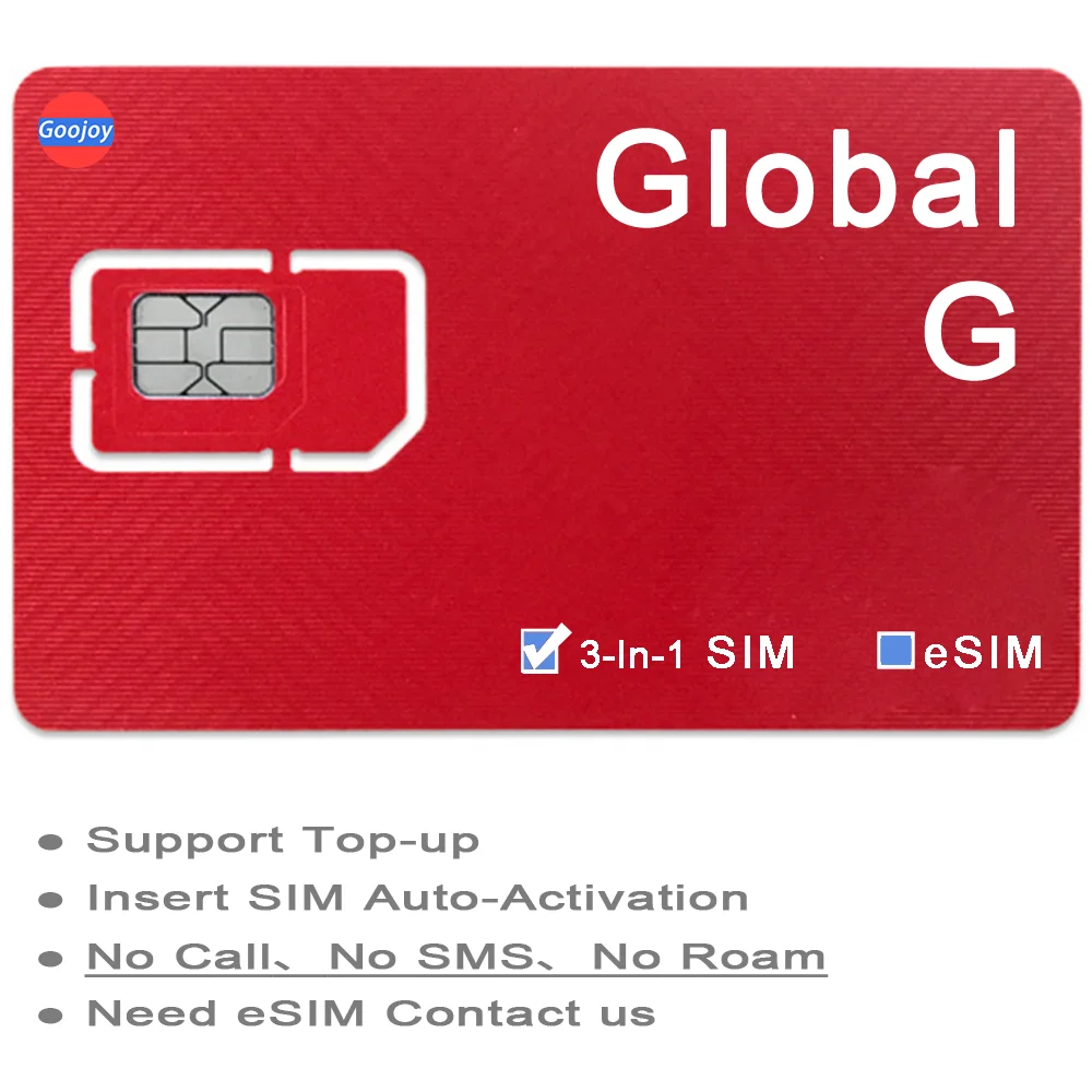 Tarjeta Sim de datos prepago/eSIM multipaís Global G, puede recargar varias veces, 5G / 4G LTE, tarjeta de datos de Internet de viaje Global