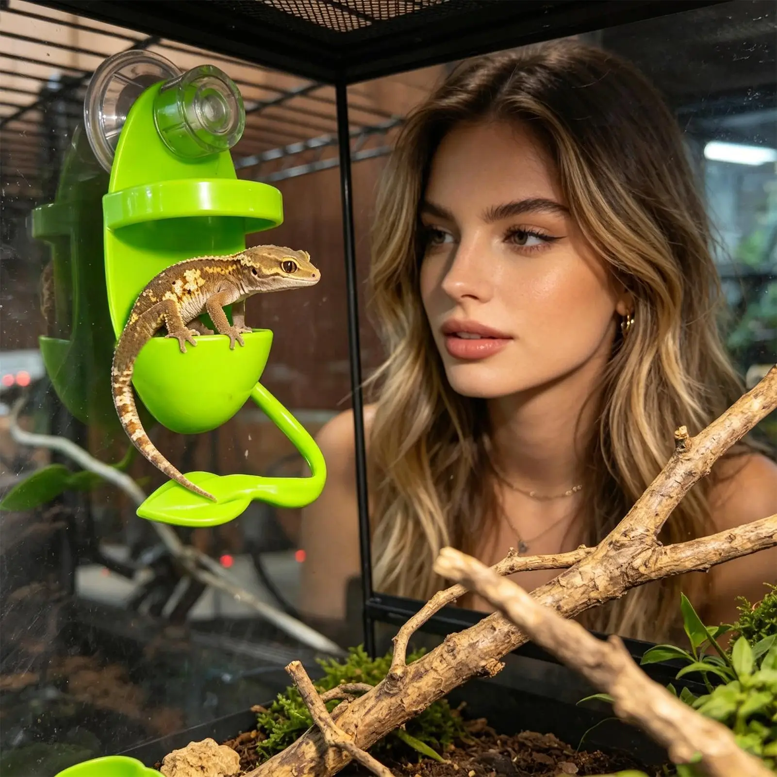 Reptilien-Kletterzweig mit Saugnapf, Hitzebeständiger Sitz, Terrarium-Dekoration für Eidechsen, Frosch- und Gecko-Habitat, Tierfutterplatz – Detail 9