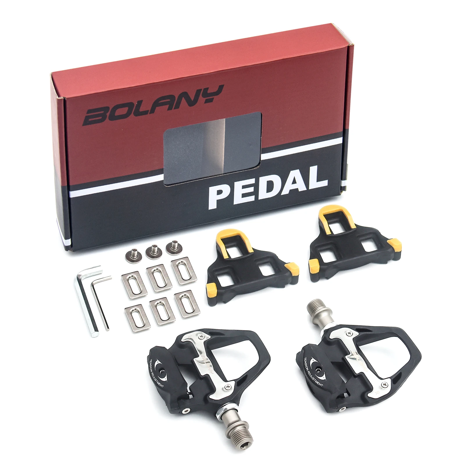 BOLANY Road Bike Pedal Nylon Bicycle Locking Pedals Cycling Bearing Cleats Clipless Pedal With Locking Plate Road Bike Supplies