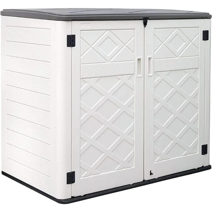 Outdoor Storage Shed For Garden Patios Backyards Weather Resistant Horizontal Waterproof Polyethylene Gray High Capacity For Ga