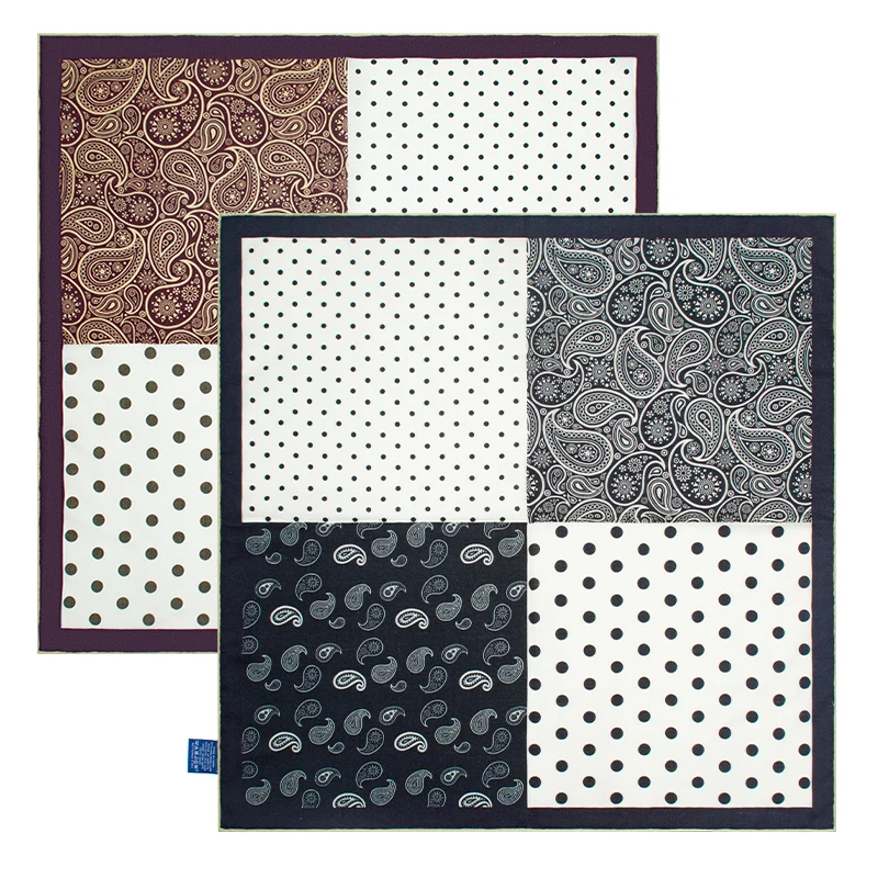30% Mulberry Silk 70% Wool Square Scarf Women Reversible Double Sided Paisley Polka Dot Print Wrap Shawl Neckerchief 65x65cm