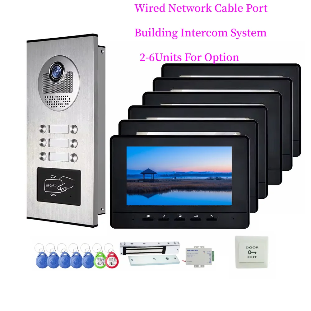 

7''Apartment Intercoms Black Monitor Doorbell RFID Access Video Door Access System For Home Security Office Building Security