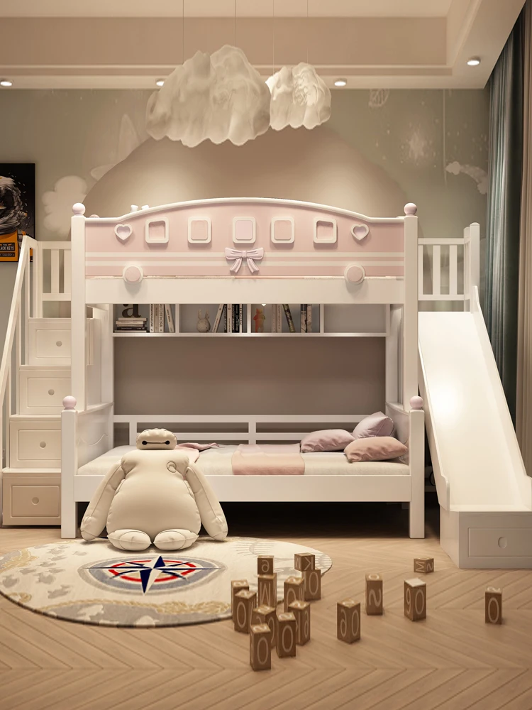 Full solid wood bed, double bed, children's bed, princess solid wood bed, high and low bed, mother bed, mother bed, and child be