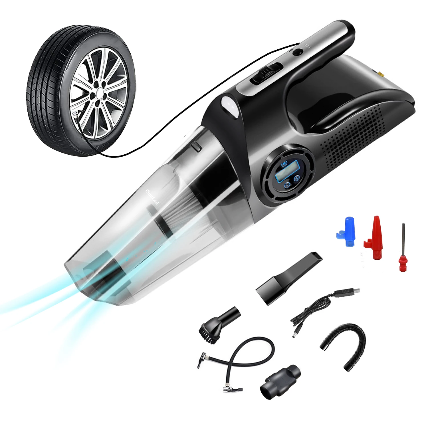 4 in 1 Wireless Car Vacuum Cleaner Wet And Dry Car Vacuums Air Pump for Tire Rechargeable Digital Display Vacuum Cleaner for Car