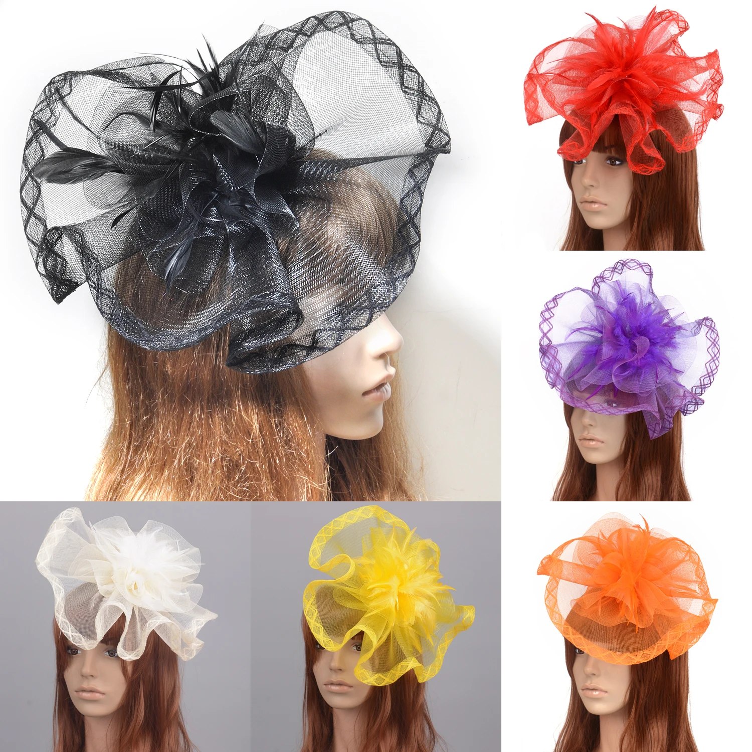 

Feather Fascinator Clip Women Lady Show Hat Cocktail Wedding Party Church Headpiece Catwalk Hair Accessories