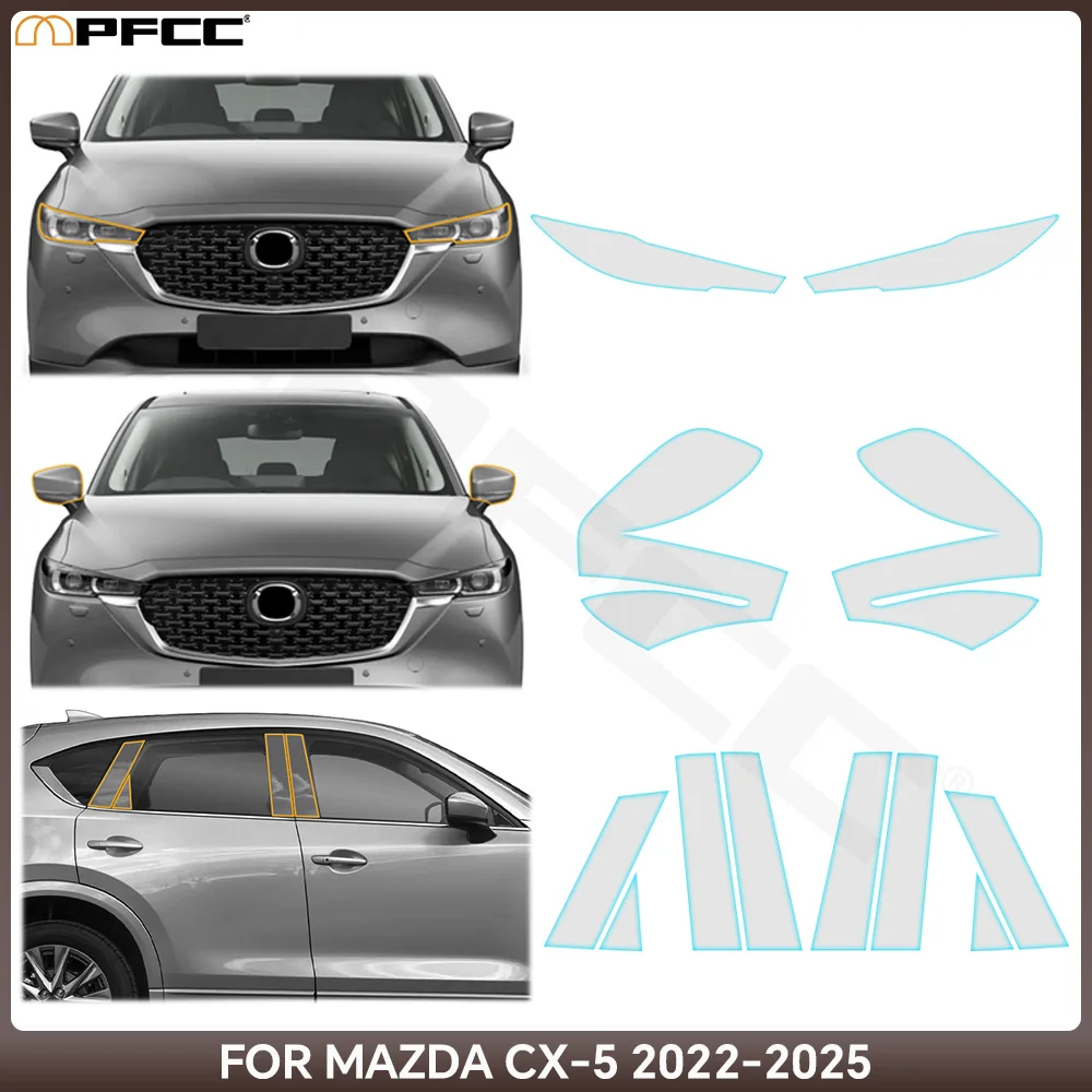 

For Mazda CX5 CX-5 2022-2025 Car Headlight Rearview B C Pillars TPU Paint Protection Film Pre-cut PPF Bra Anti-scratch Clear Kit