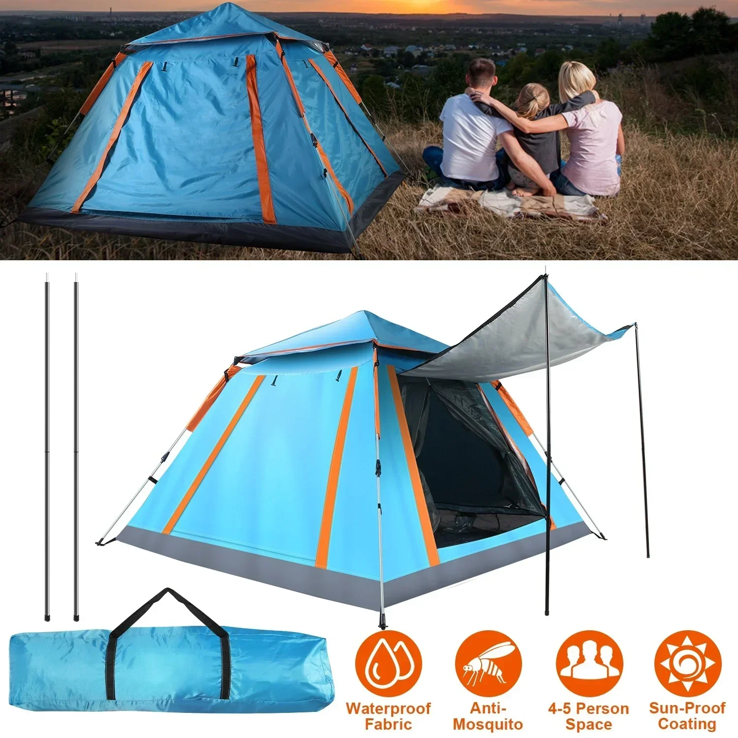 Automatic Quick Open Tent Sun-Protection Portable Hexagonal Tent Waterproof Beach Travel Tent for Family 4-5/5 People view 5