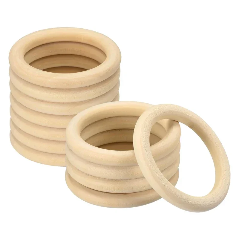 5pcs 80mm Natural Wood Rings, Unfinished Blank Macrame Ring Wooden Circle for DIY Craft Painting Pendant Connectors Home Decor