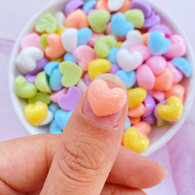 30Pcs New Cute Mini 10*12mm Heart-Shaped Resin Figurine Crafts Flatback Cabochon Ornament Jewelry Making Hairwear Accessories