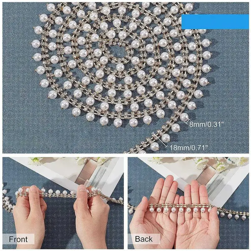 11Yard Rhinestone Fringe Trim Sew On Edging Pearl Beaded Applique Chain For Home Decor image 4