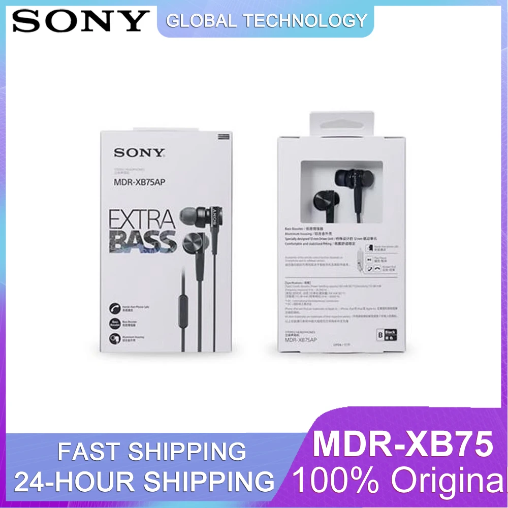 Sony MDR-XB75AP Premium Extra Bass In-Ear Headphones With Mic 3.5mm Stereo Earphones Sport Earbuds Handsfree Headset