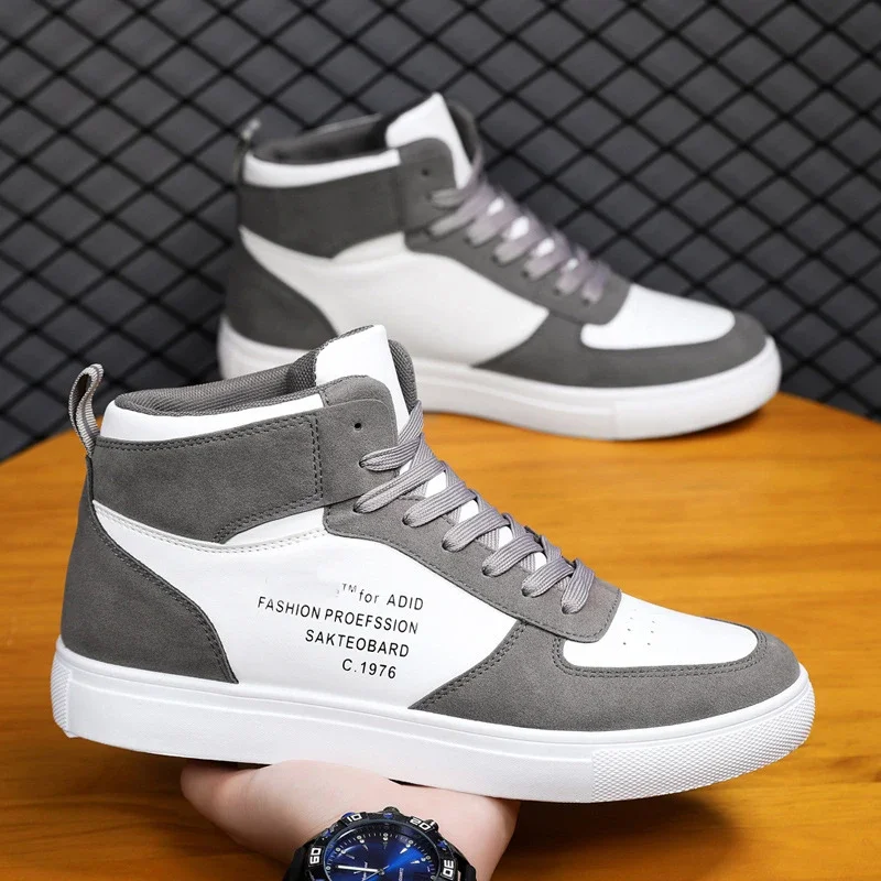 Men's Shoes Spring High-Top Skateboarding Sneakers New Casual Sports Shoes for Men Street Shoes Men Flats Leather Walking Shoe