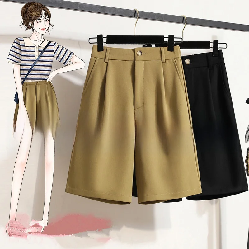 Summer New Style plus Size Women's Suit Shorts Casual High Waist Wide Leg Five-Quarter Length Fashionable And Versatile Shorts